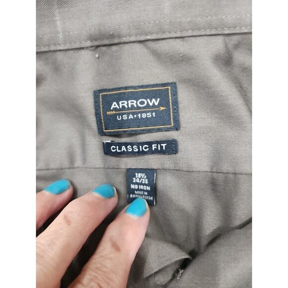 Arrow Shirt Casual Gray Long Sleeve Classic Fit No Iron Button Men's 18.5 34/35 - Picture 6 of 9
